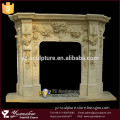 yellow flower carving stone fireplace mantel for home decoration